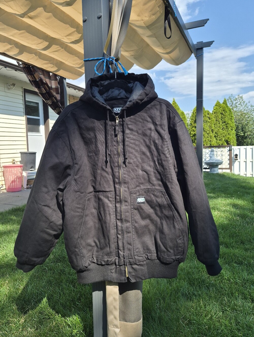 KEY Brand Black Hooded Work Jacket - Insulated Zip Front
